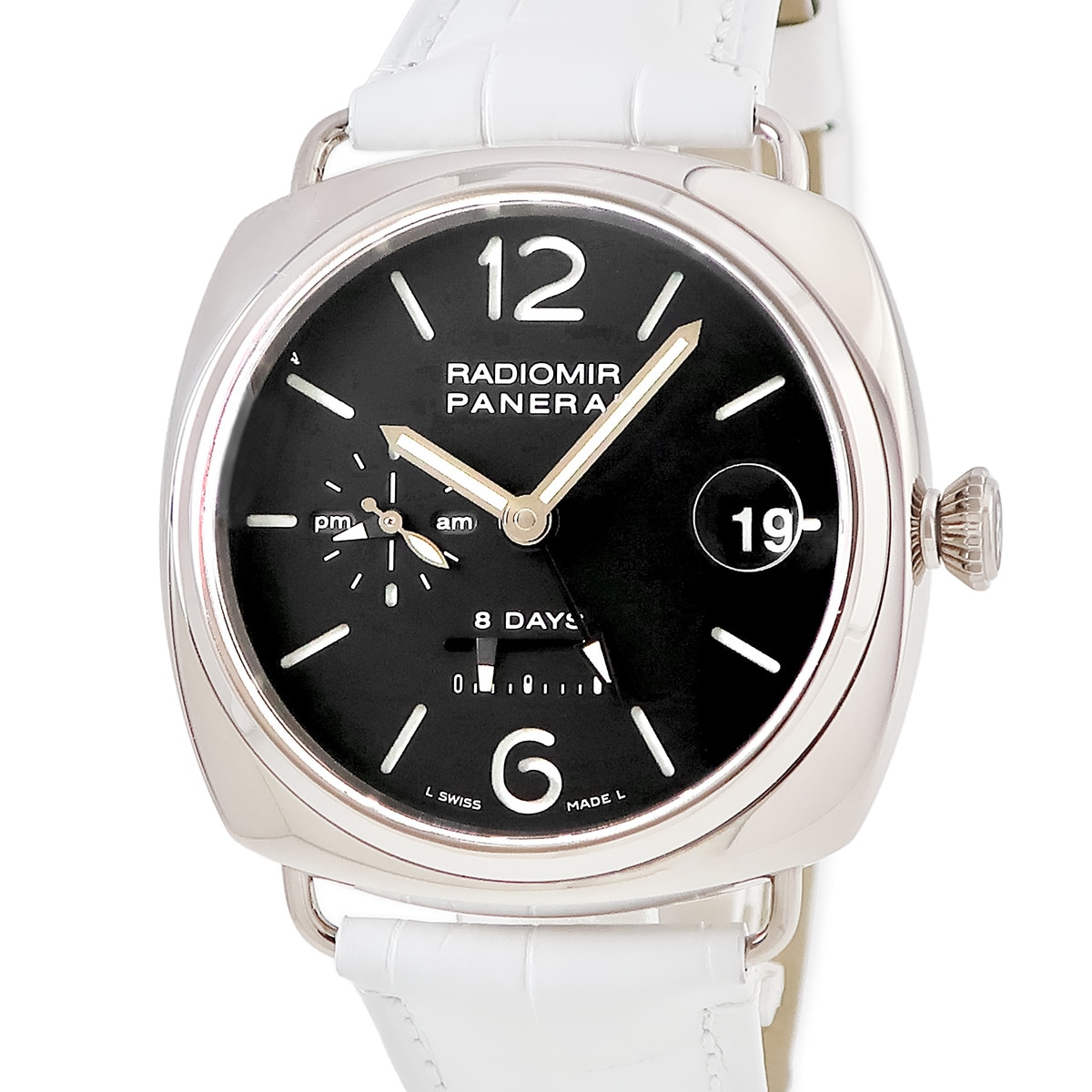 ラジオミール 8デイズ GMT PAM00200 H番 手巻き メンズ H番 K18WG無垢 黒 パワーリザーブ デイト 限定 3年保証