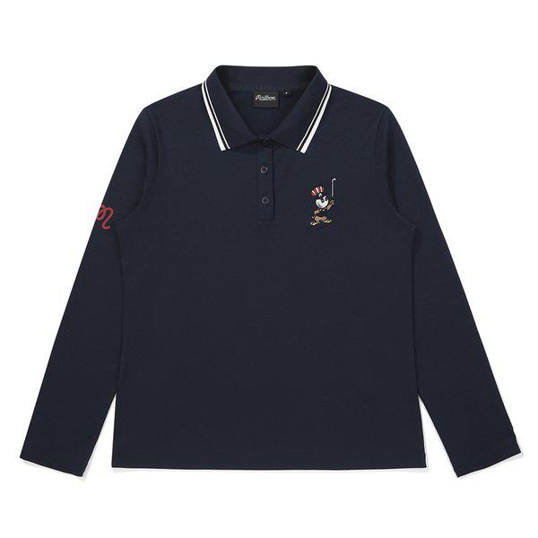 [Malbon 公式] 女性スリムフィットカラーピケTシャツ NAVY (WOMAN)