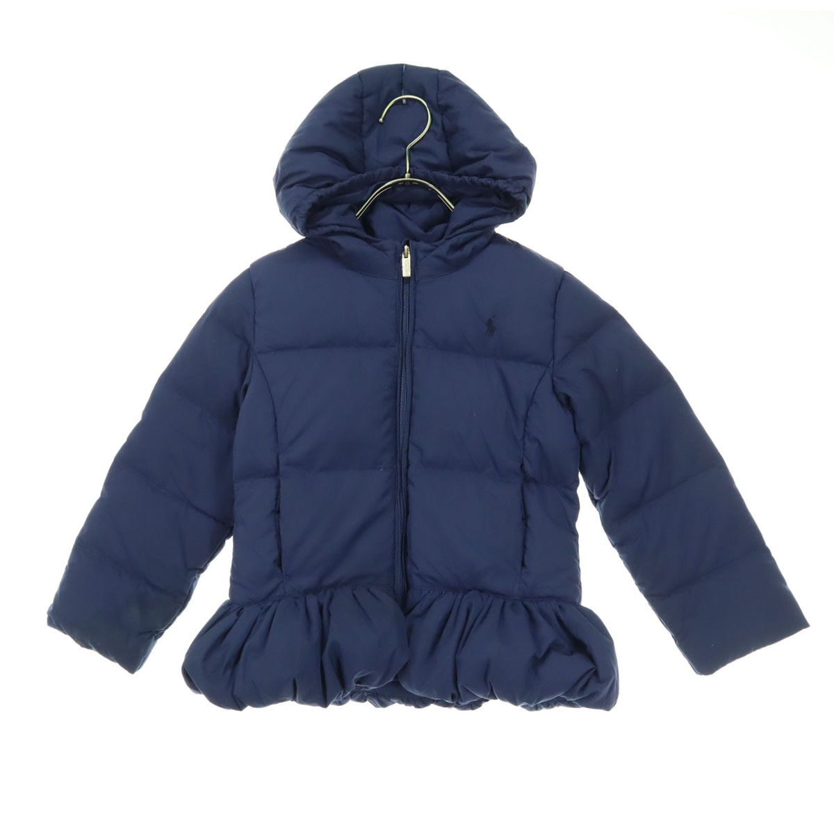 ワンポイントロゴ 長袖 ダウンジャケット 120 ネイビー キッズ 古着