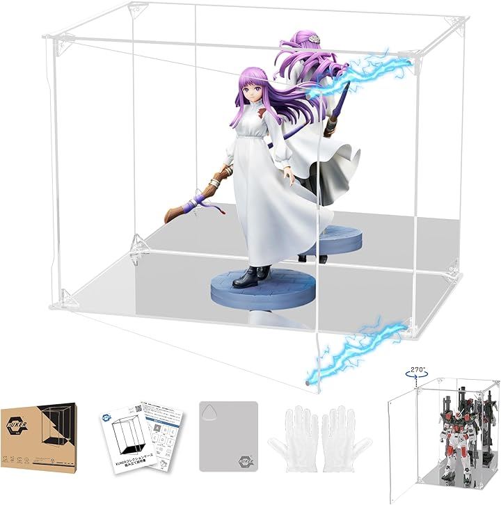 フィギュアケース UVカット アクリルケース マグネット付き 前扉 コレクションケース ディスプレイケース ショーケース 防汚れ (台座+背面ミラー, 幅40x奥行25x高さ30cm)