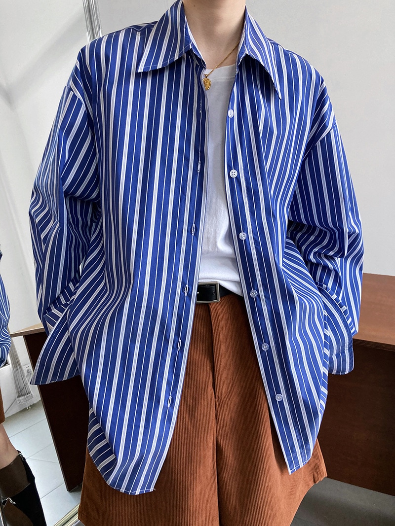 シャツ ブラウス ストライプ オーバーサイズ ロング カジュアル シンプル コットン TKOR0039