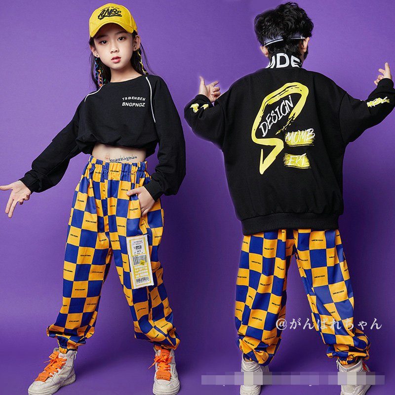 キッズダンス衣装 2021 チェック柄 ヒップホップ ダンス服装 男の子 女の子 韓国 長袖トップス