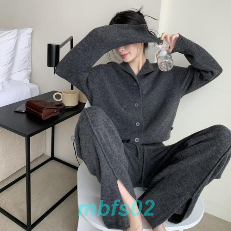 セットアップ レディース 秋冬 ニット ニットセーター ニットカーディガン ワイドパンツ 着痩せ きれいめ タートルネック 長袖 ニット 通勤 カジュアル 冬セットアップ