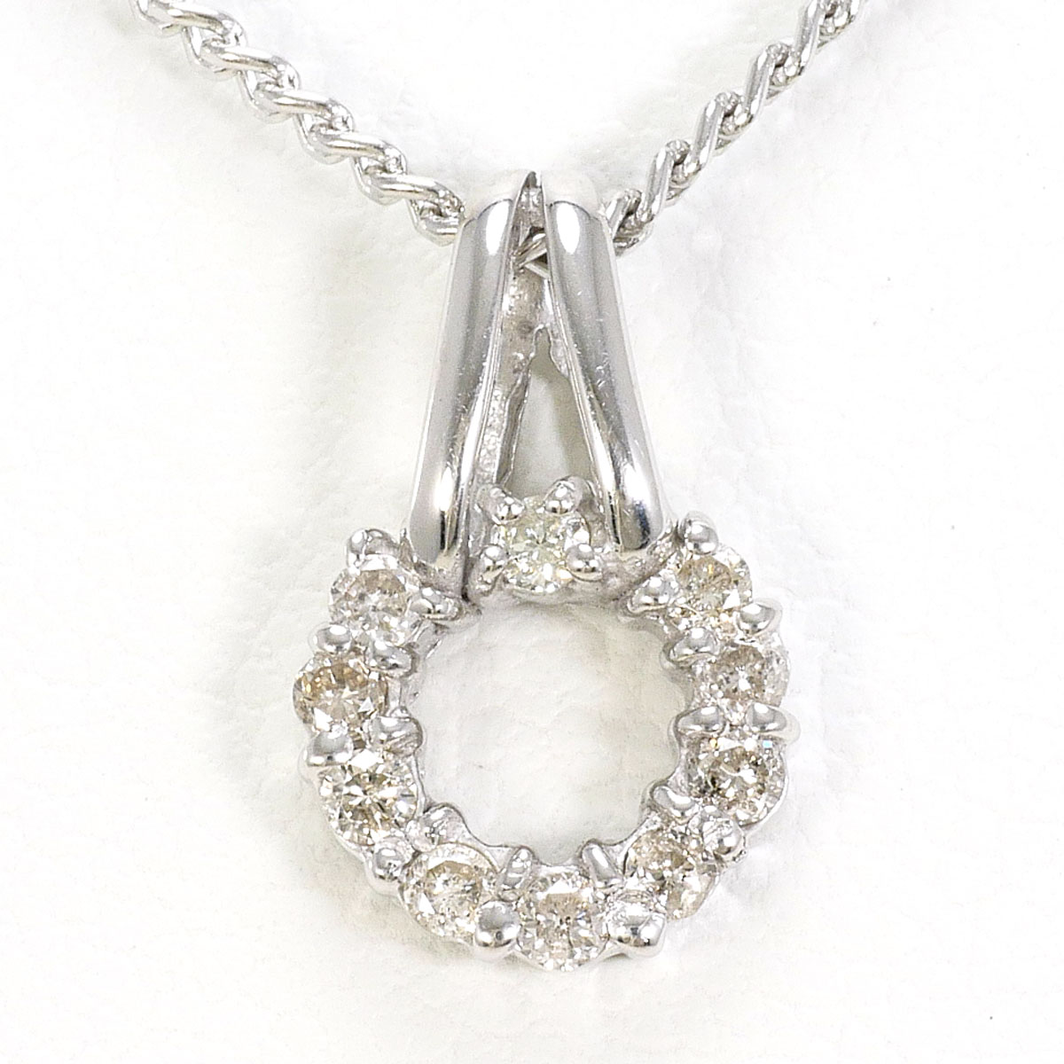 K18 18金 WG ホワイトゴールド PT850 プラチナ ネックレス ダイヤモンド 0.15ct 総重量約4.4g 約40cm 中古