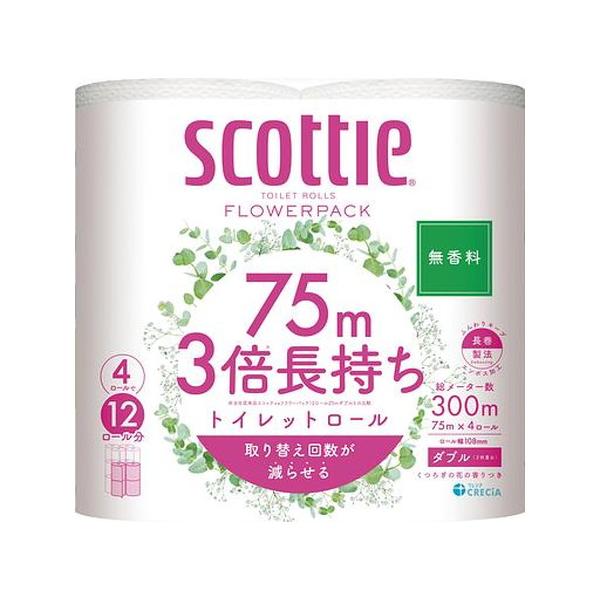 12個セット/スコッティ フラワーパック 3倍長持ち4ロール （ダブル） 無香料 [日本製紙クレシア]