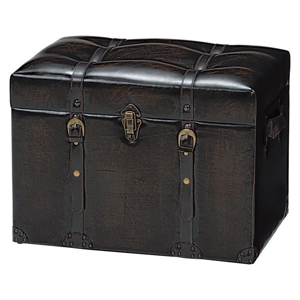 ボックススツール/収納付きオットマン トランク型 幅60cm 合成皮革/合皮使用 チェスターシリーズ ダークブラウン