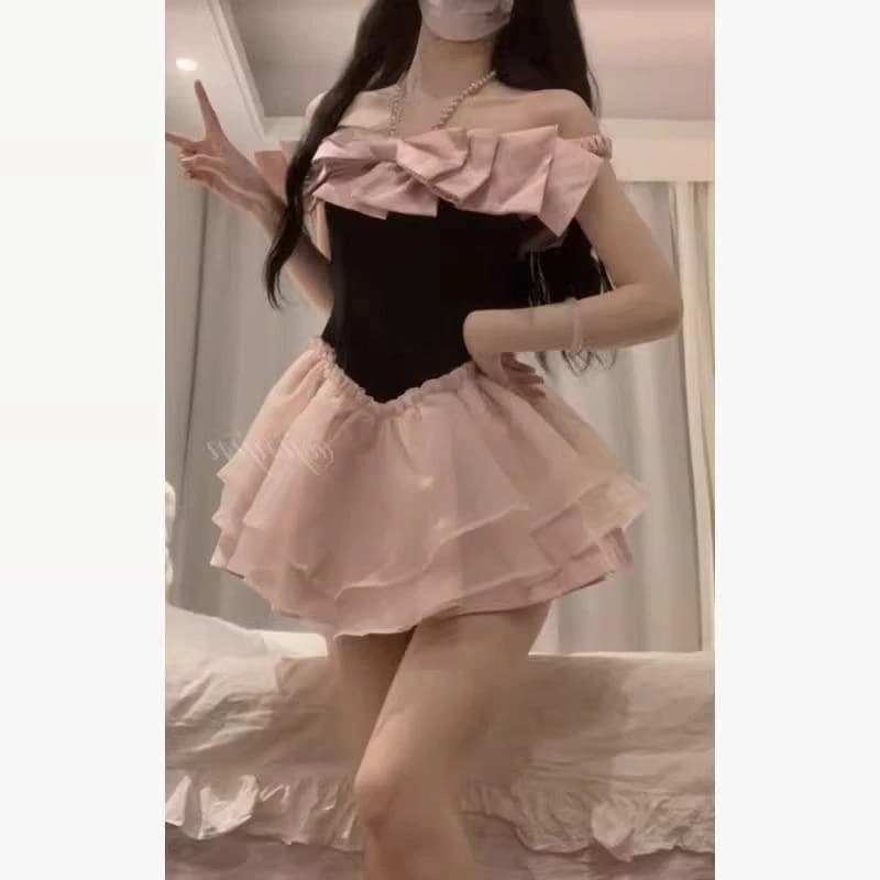 ダイヤモンドリボン付きの甘くて純粋な好色気質のバージョンプリンセスチュチュスカート妖精スカート誕生日ドレスデートドレス女性用