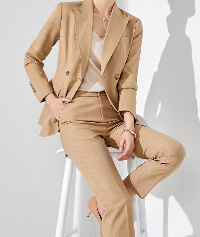 贩売促进 上品 不規則 カーキ 上下セット パンツスーツ 2点セット 無地 ジャケット＋パンツ ビジネス スリムスーツ 通勤 OL 着痩せ フォーマル レディーススーツ S～2XLママスーツ 大きいサ 7,950円