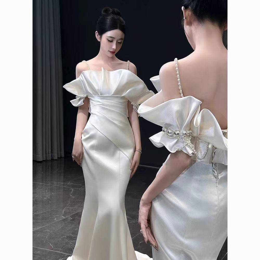 ワンピース ドレス ウェディングドレス 白 パーティードレス 結婚式 お呼ばれ マーメイドドレス ロングドレス きれいめ エレガント フォーマル 演奏会