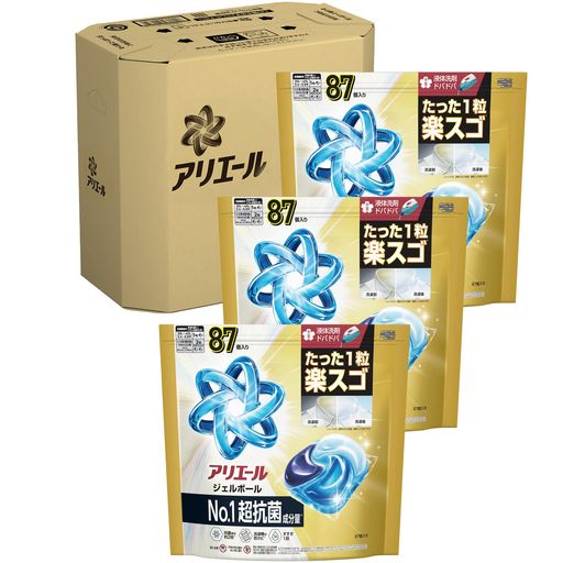 アリエール 洗濯洗剤 ジェルボール プロパワー No.1超抗菌成分量 クリーンフレッシュの香り 詰め替え 87個 x3袋 [大容量] [ケース品]