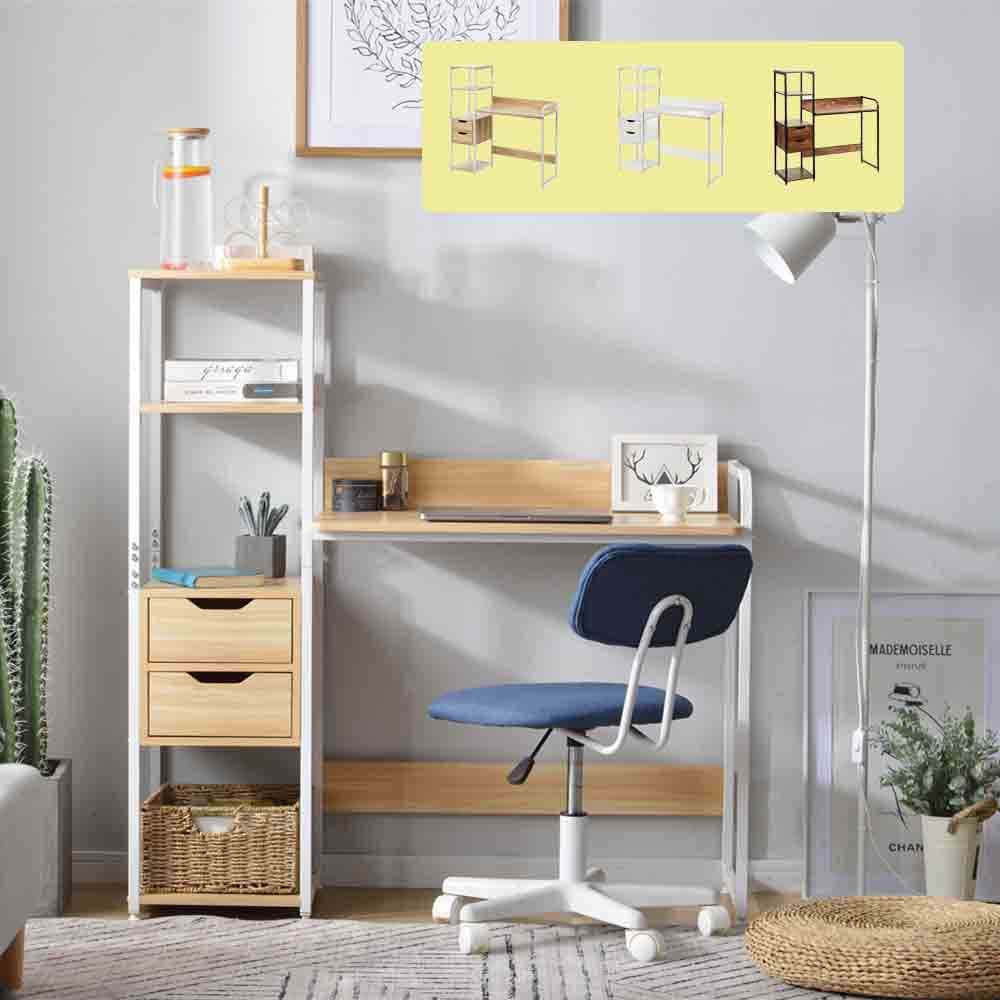 【国内即日発送】パソコンデスク 引き出し付き　3段シェルフ付 パソコンデスク 木製 ミシン台 書斎机 学習机 勉強机 7,758円