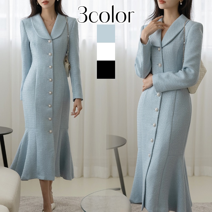 ワンピース 結婚式 マーメイド 春 パーティードレス ツイード