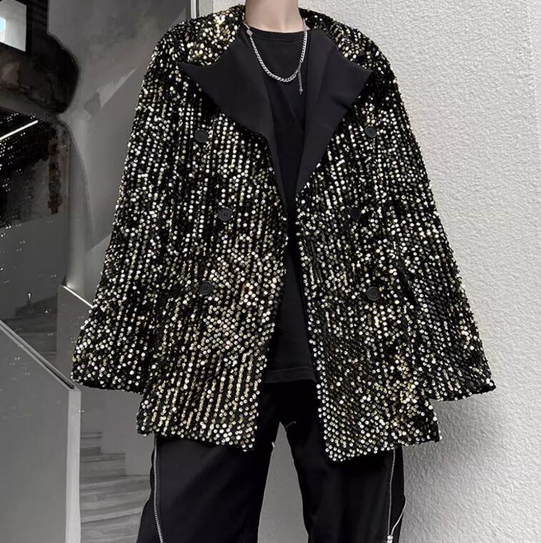 スパンコール演出服ジャケットアウター 韓国 ファッションメンズブレザー 長袖 XF73 2COLOR