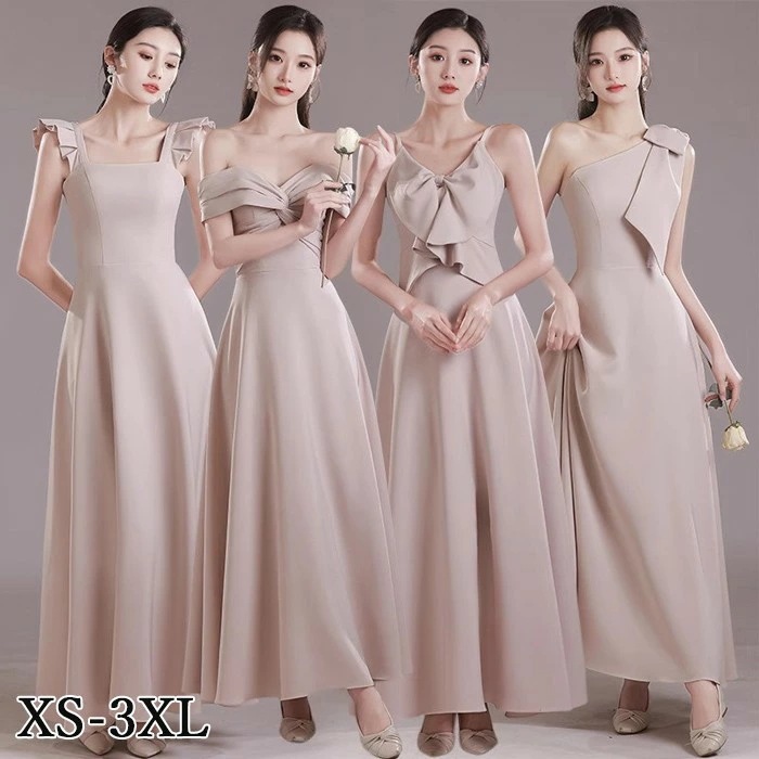 新商品登場ブライズメイド ドレス ロングドレス サテン 演奏会 ピアノ発表会 スクエアネック Aライン ワンピース レディース 袖付き ゆったり リゾート 海 サマー 春夏きれいめ 大きいサイズ 小さ