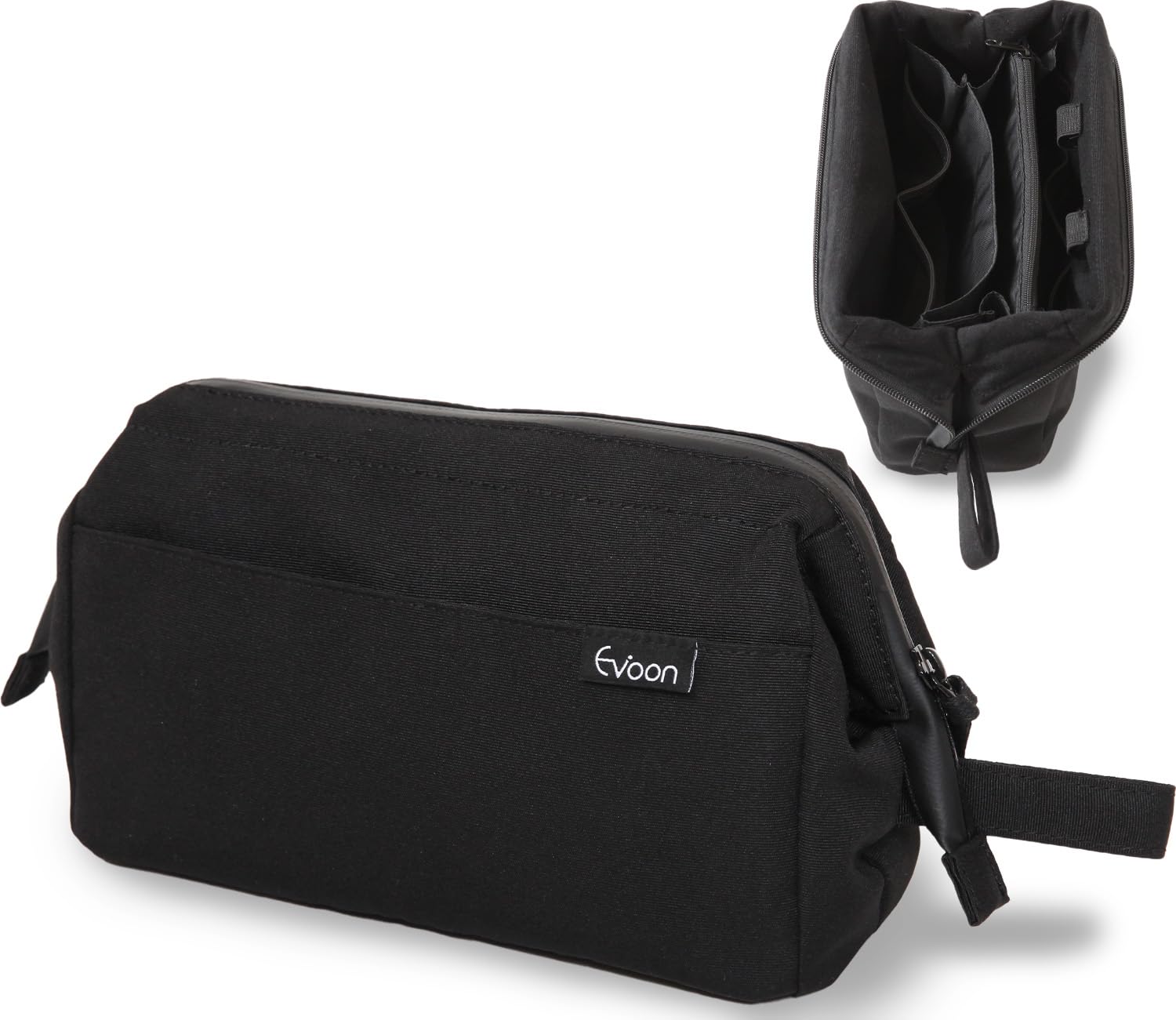 Evoon かわるガジェットポーチ 大容量 ガジェット ポーチ がま口で中が見えやすい トラベルポーチ 持ち手付き ガジェットケース 収納ポーチ 撥水 ブラック