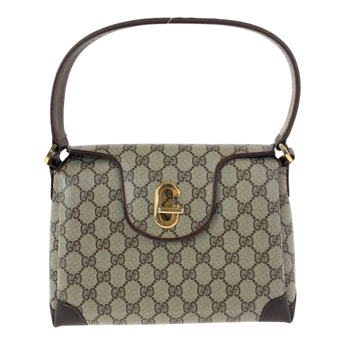 美品 ヴィンテージ オールドグッチ ベージュ ブラウン ゴールド金具 GGスプリームキャンバス ハンドバッグ ショルダーバッグ レディース 504070