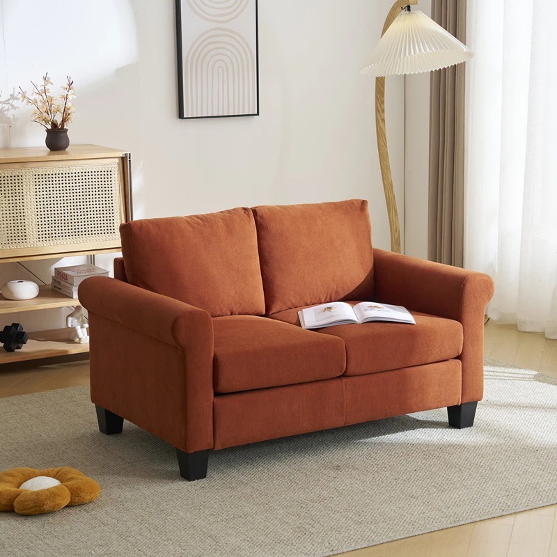 【日本国内出荷-3日で配達】ファッション 復古 韓国版 日系 じゅんしょく 2人掛け ソファー 脚付き 肘付き ロータイプ コンパクト コーデュロイ生地 DJYC99