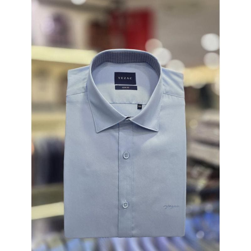 [] 綿混紡ブルー スリムフィットシャツ YJEFBS151BL [P003731305]