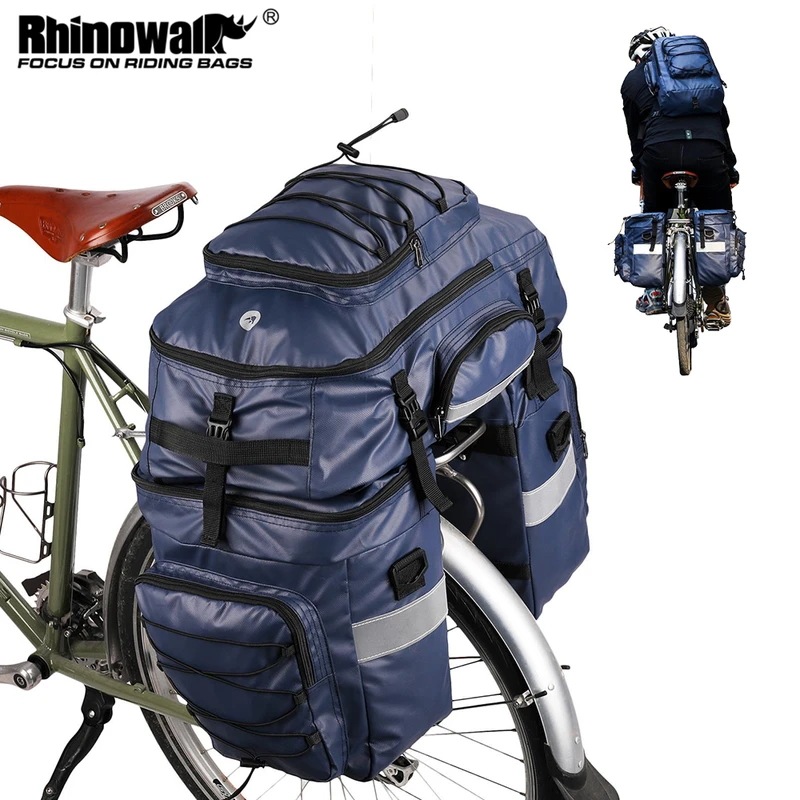 ラインストーンowalk-自転車用バッグセット,防水,リアシート収納,ショルダーストラップ付きバックパック,サイクリング旅行用,大容量,65l,3 in 1