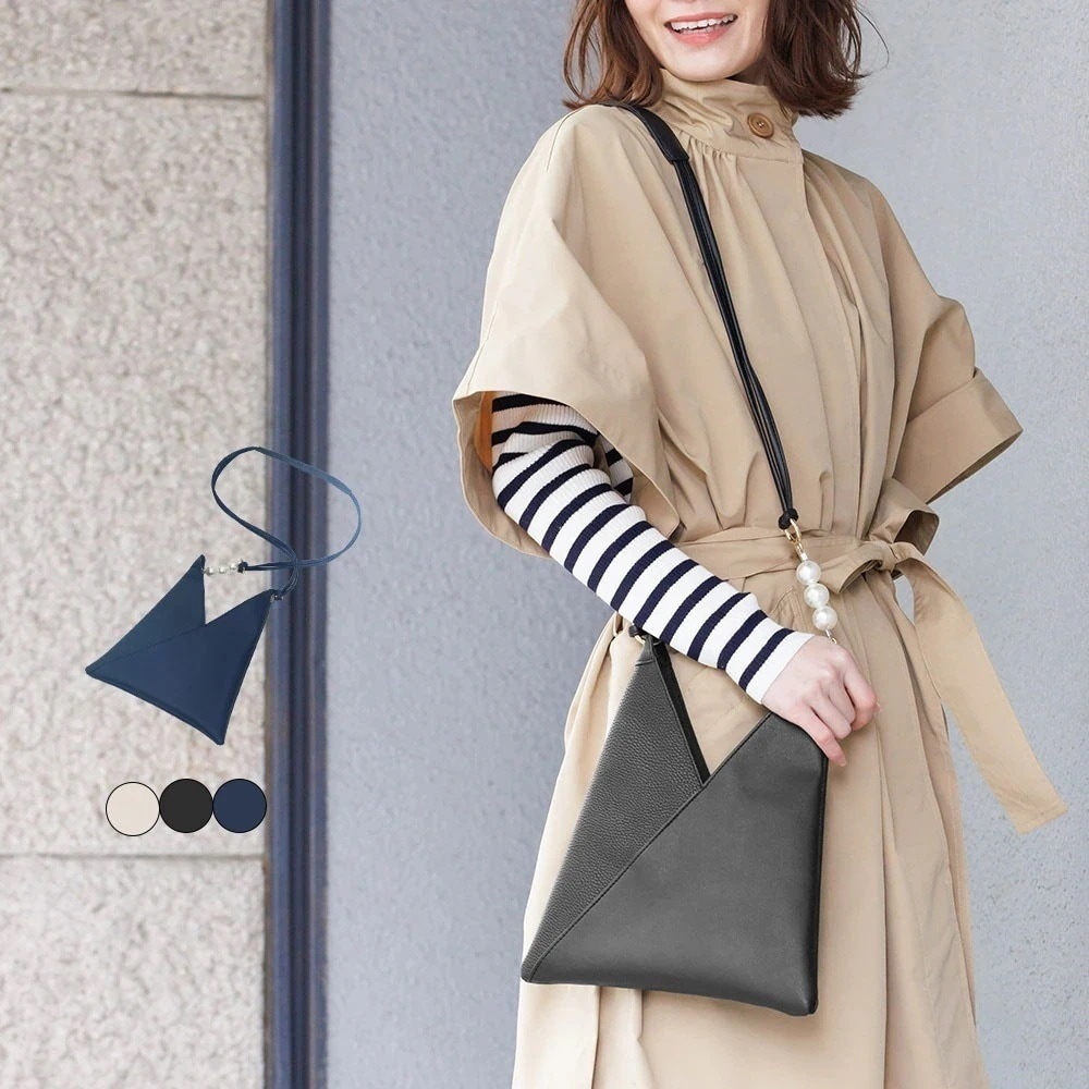 パール付き三角ショルダーバッグ/鞄/雑貨/b0723