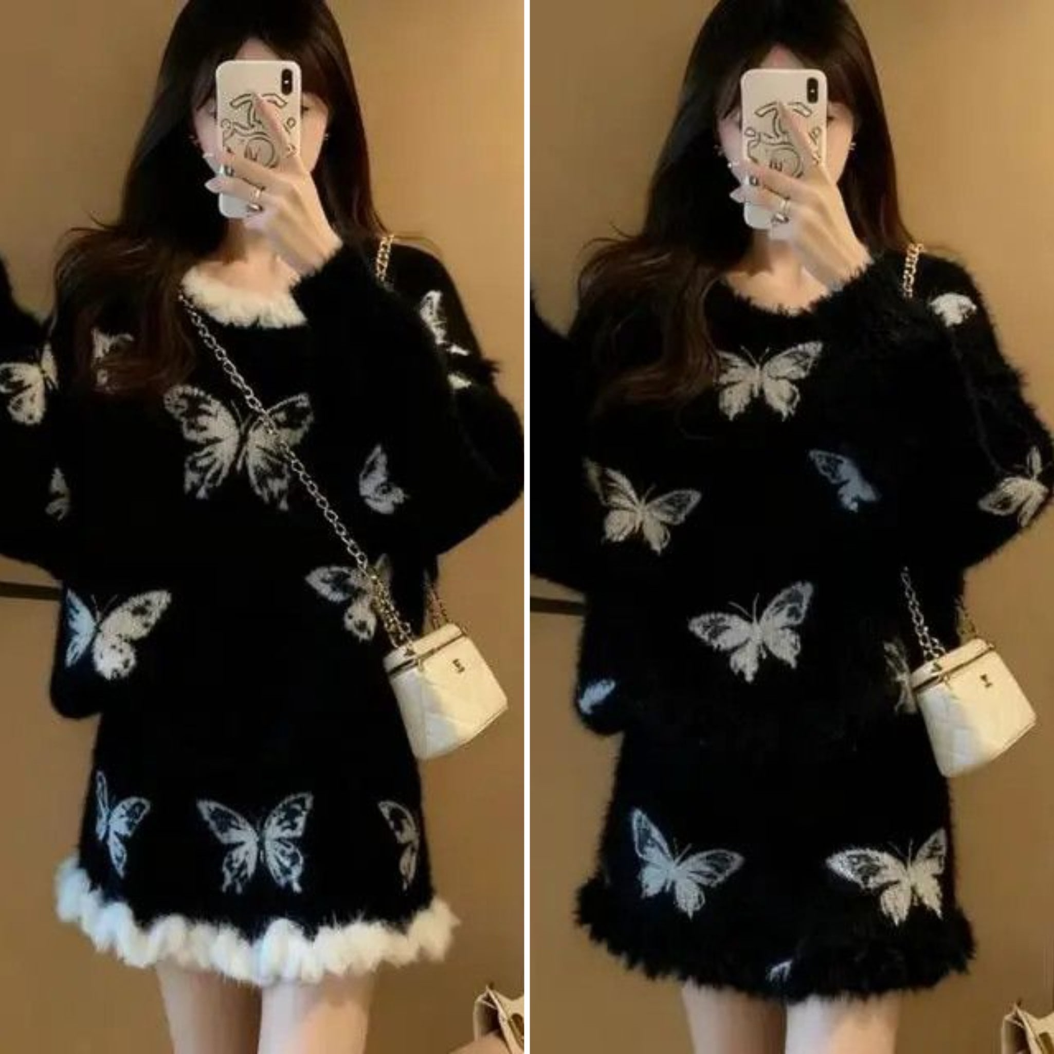 せっけいかんかく ニットトップス ミニスカート 蝶ニット 2つのセット