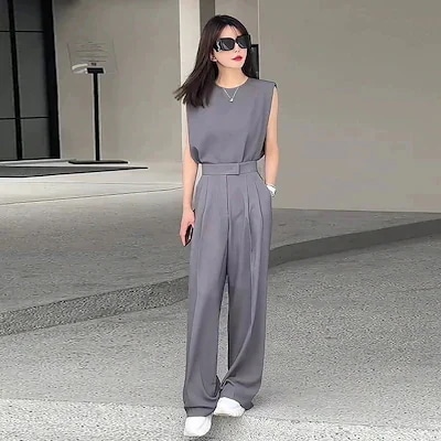 フランス式のシンプルなカバー2025夏にやせて見える気質勤デザイン感のズボン2着の女性