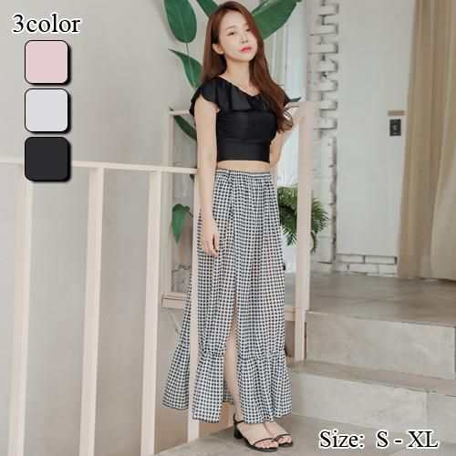 【グラシア】 水着 セット水着 レディース ビーチウェア スイムウェア 流行 海 プール ガーリー スリット フリル ロング ビキニ 普段着 ピンク ホワイト ブラック S M L セット水着