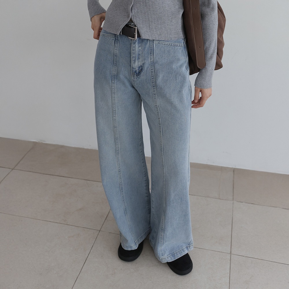 ピノエン切開ワッシングデニムワイドパンツ
