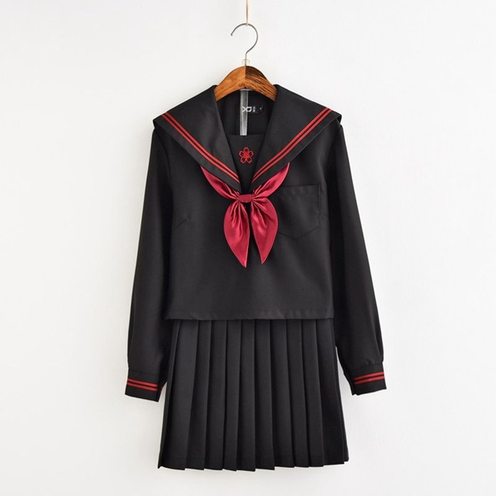 学生服 黒色 長袖 上下セット セーラー服女子制服　JK制服　コスプレ 高校生 コスプレ可愛い レデ