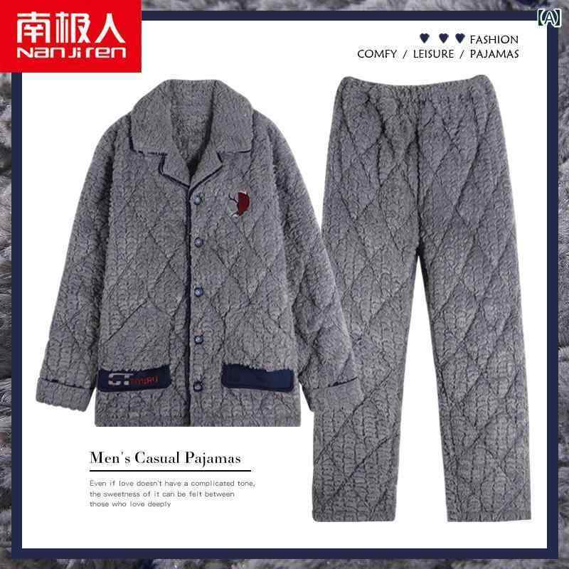 秋 冬 男性用 コーラル ベルベット 三層 厚手 裏起毛 キルティング 暖かい フランネル ホーム 服 10,241円