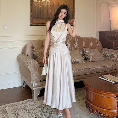 フランス式の気質は2025夏のデザイン感の上着を着てやせて見えます2着の女を連れて半身スカート