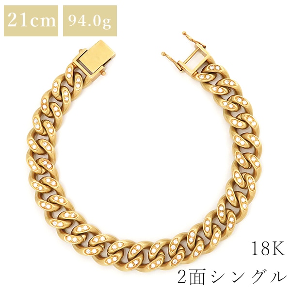 喜平 KIHEI ブレスレット K18 18金 21cm 94.0g 2面 シングル ダイヤブレス K18YG ダイヤモンド イエローゴールド ショッピングローン対応していません 【中古】