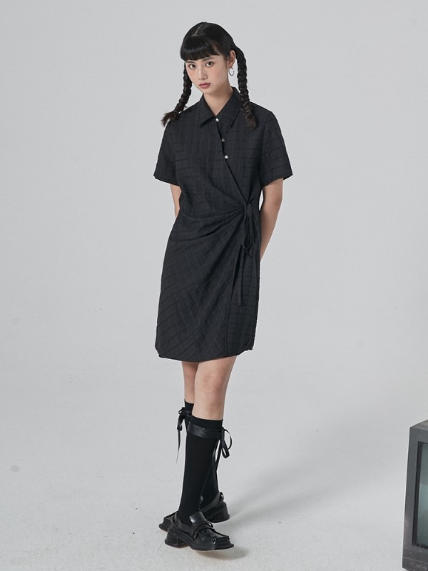 オモントエッグタルトホームレトロチェック柄ナショナルスタイル改良チャイナドレスレディース夏新作デザインシャツスカート