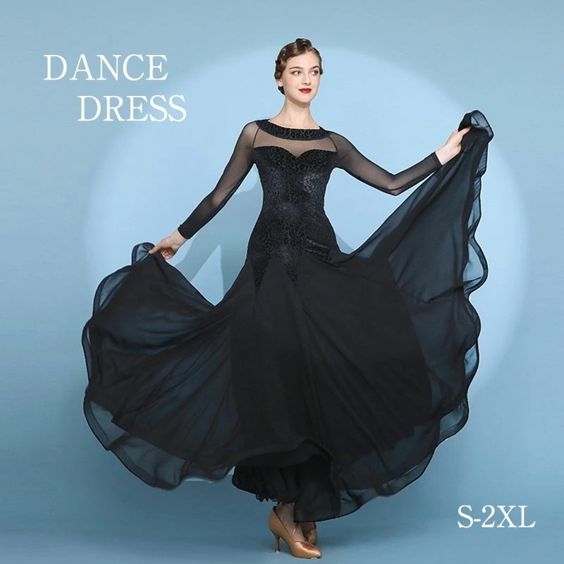 新品 社交ダンス ワンピース モダンドレス 黒 大きいサイズ 長袖 社交ダンスドレス 社交ダンス衣装 ダンス発表会 大きい裾 スタンダードドレス 競技着 練習着 演出用 ワルツダンス ダンス衣装 ダン 5,105円