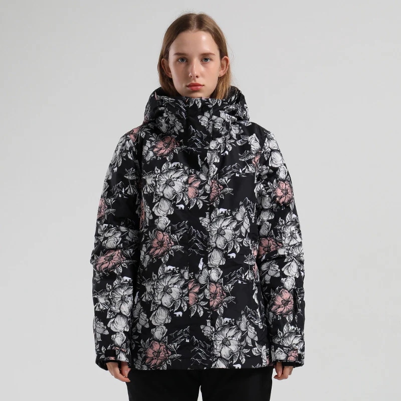 スノーボードウェア ジャケット 単品 レディース 花柄 フード付き スノーウェア スキーウェア スノボ おしゃれ 防風防水防雪防寒保温通気 耐摩擦 韓国 Snowboardwear