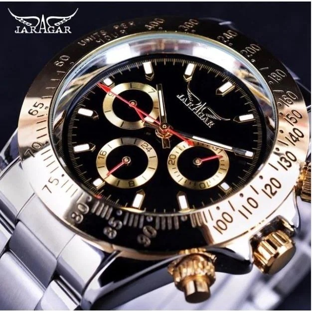 【急速出荷 】 最安値挑戦 腕時計 メンズ ブランド ブラック ゴールド おしゃれ JARAGAR 自動巻き腕時計