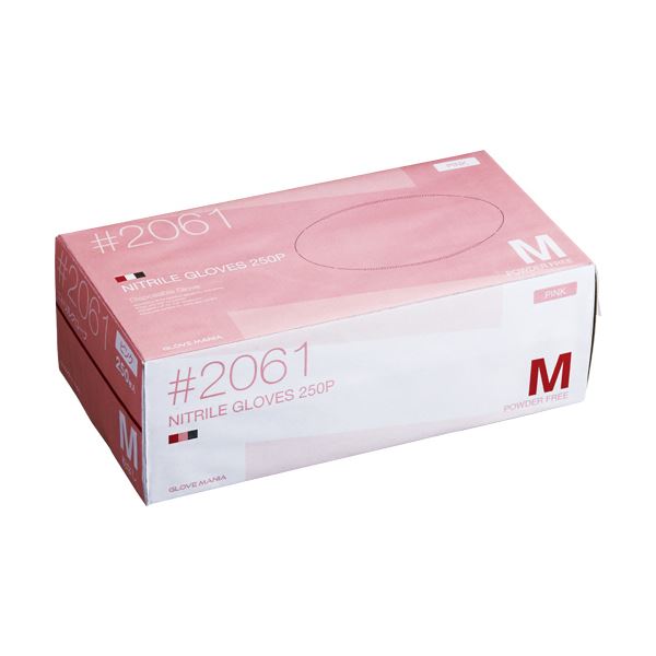 （まとめ） 川西工業 ニトリル使いきり手袋 粉なし M ピンク #2061 1箱（250枚） [x3セット]