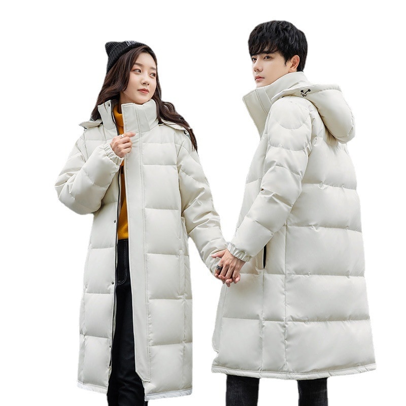 冬のおしゃれな帽子付きダウンジャケット カップルロングダウンジャケット