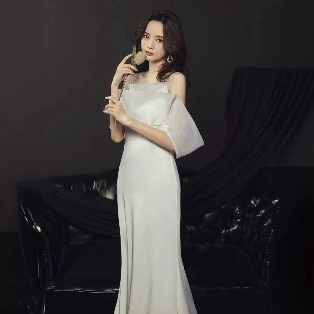 2024 フィッシュテールスカート 演奏会 二次会 発表会 ワンピース 体型カバー 高級感 着痩せ 気質 花嫁 ドレス 結婚式