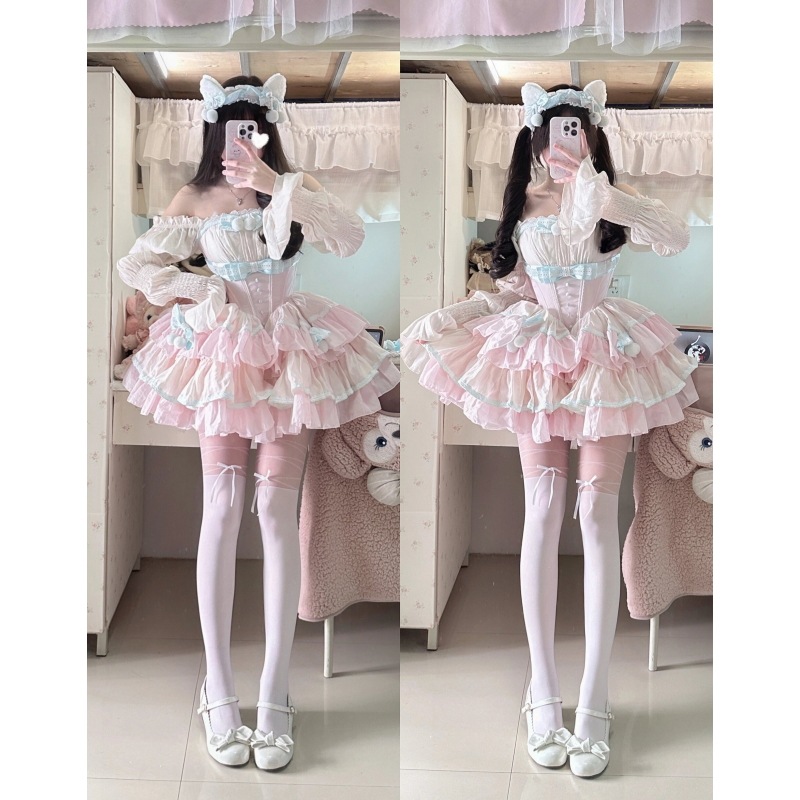 ロリータ ロリータ ドレス 可愛い 女の子 プリンセス 初恋 ミルク 甘い ふわふわ ケーキ スカート ウエストドレスその他 ワンピース・ドレス
