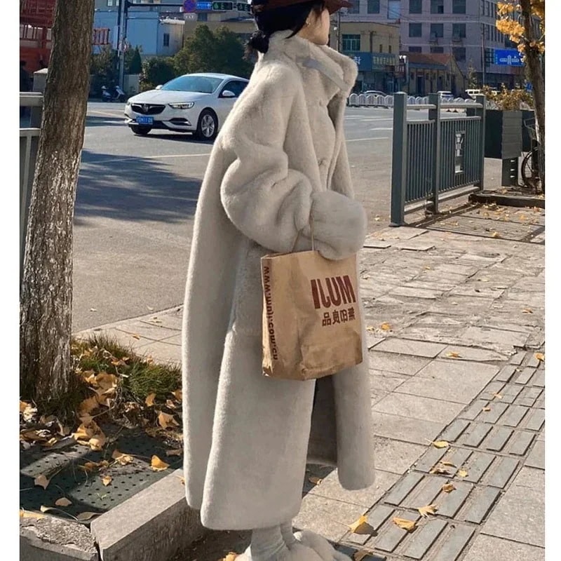 秋冬 セミロング丈 韓国ファッション 防寒 毛皮 皮毛一体 リスマスジャケット キルテ ィングアウター フェイクラビットファー ふわふわ ゆったり フリースファー・毛皮アウター
