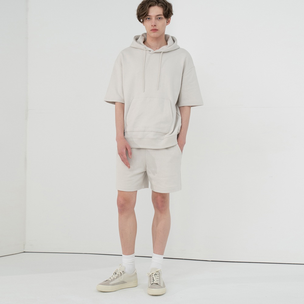 SHORT SLEEVE SWEAT HOODED SET-UP_LIGHT BEIGE