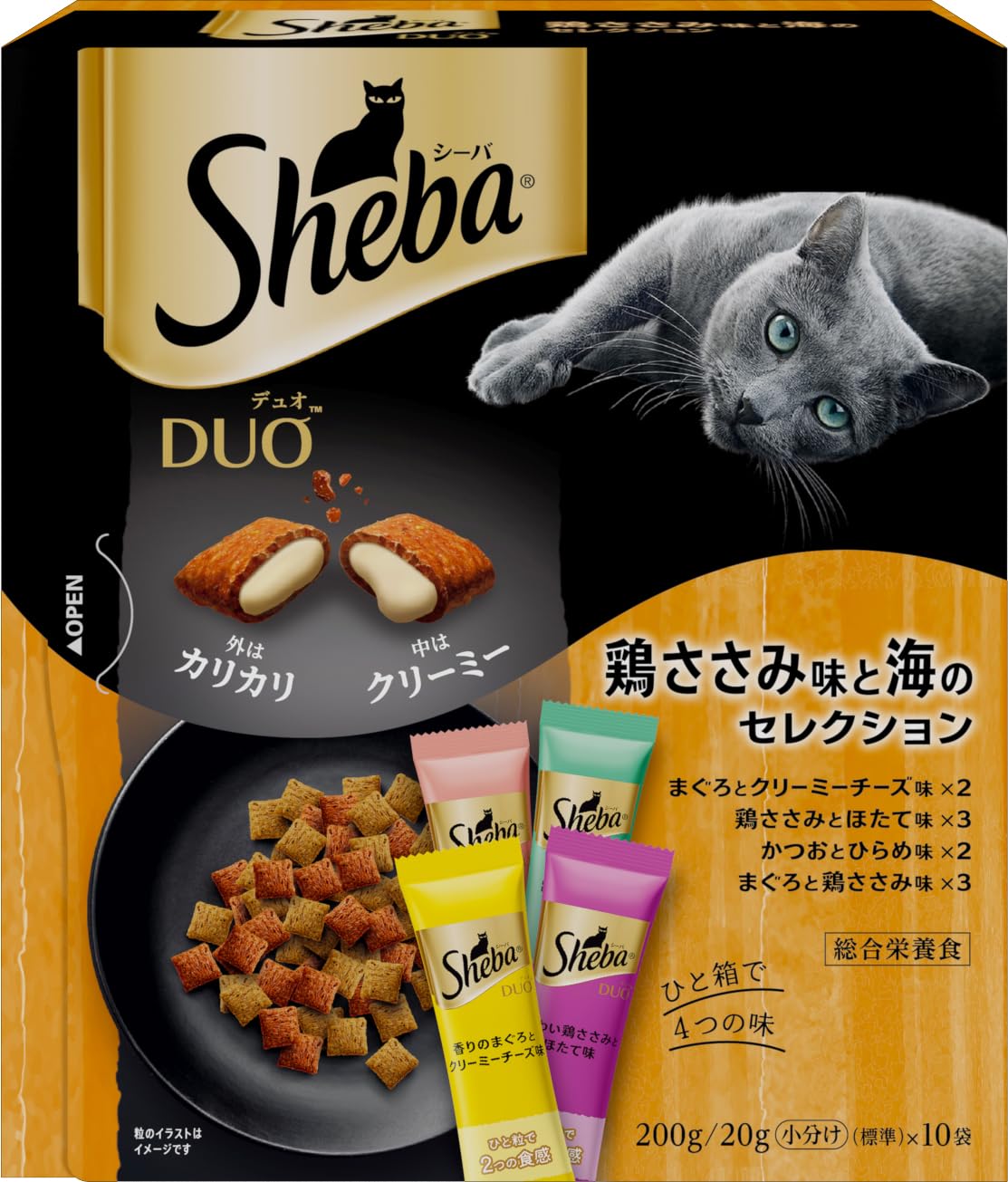 シーバ デュオ キャットフード 鶏ささみ味と海のセレクション 成猫用 200g×12個(ケース買い)