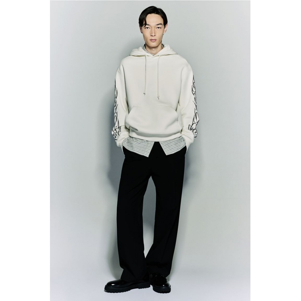 H&M ルーズフィットプリントフーディホワイト