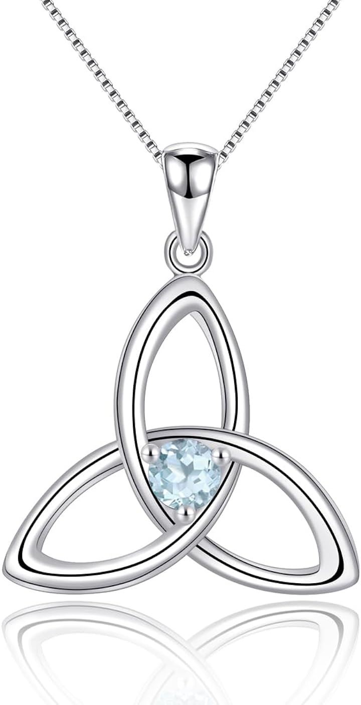 アイルランド ケルトノット 3月 誕生石 合成アクアマリン 925 スターリング シルバー ペンダント ネックレス 40+5cm チェーン( 3月 誕生石 合成アクアマリン)