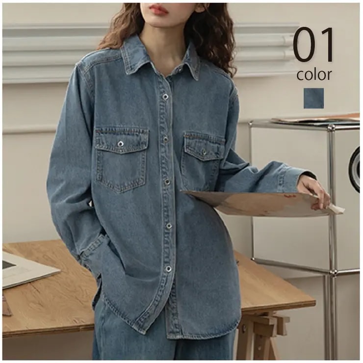 【A by MAGASIN DE MODE】ウォッシュ加工デニムシャツ KNF146