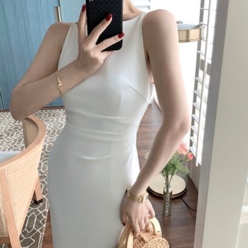 新作 夏 ハイウェスト サマ見え ドレス ノースリーブ フランス風 ロングスカート プルオーバー 4,752円