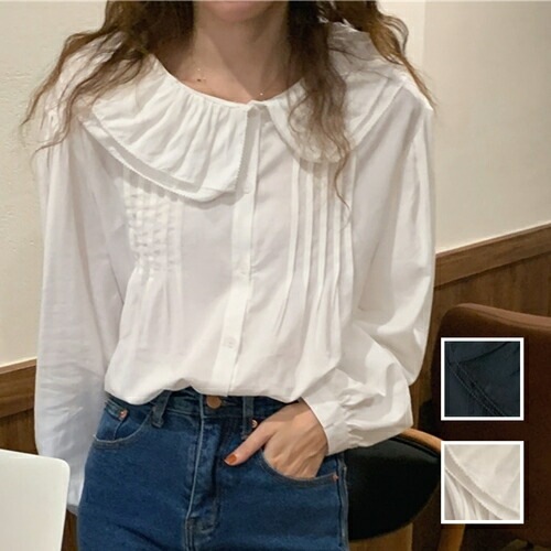 ブラウス シャツ 韓国 ファッション レディース 秋 冬 カジュアル コーデ シンプル 定番 セレカジ 20代 30代 40代 2025 ビッグカラー タック ギャザー オーバーサイズ