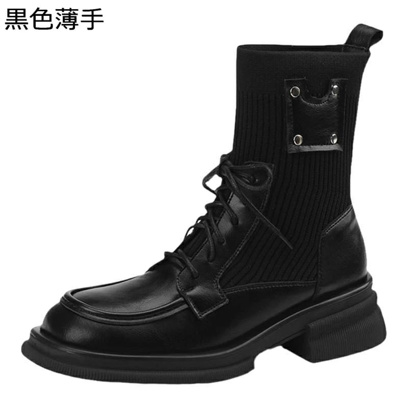 ショートブーツ ソックスブーツ レディース ブーティ ニット ローヒール レースアップ ストレッチブーツ 弾力性 秋冬靴 無地 快適 コンフォート 美脚 女子力 軽い 日常 オフィス