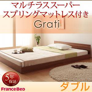 日本人気超絶の フロアベッド 大型 将来分割出来る Gratiグラティー フレーム色オークホワイト ダブル マルチラススーパースプリングマットレス付き ベッド